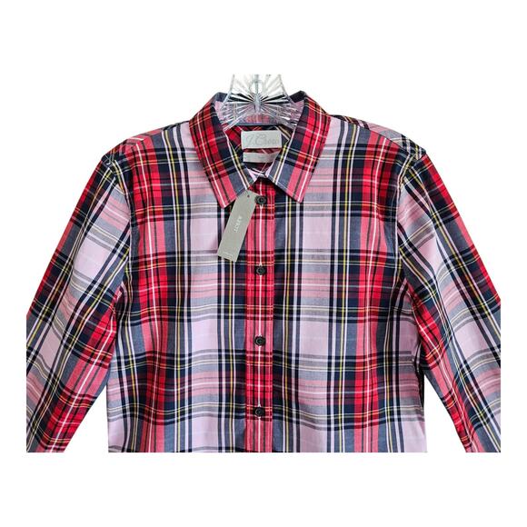 J. CREW Women 4 Slim Perfect Shirt Stewart Plaid Red Blue Pink Button Up 36" NEW - Picture 2 of 8